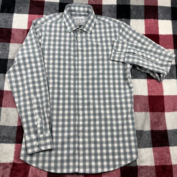 Mizzen Main Shirt Mens M Gray Check Leeward Classic No Tuck Button Prep Stretch - Picture 2 of 9